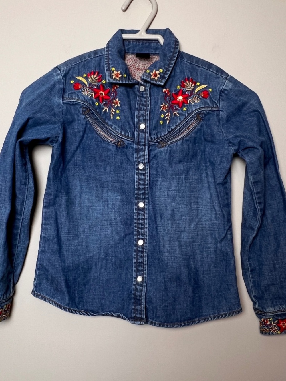 Vintage Girls Country Western Denim Embroidered Button Shirt Gap Medium 8